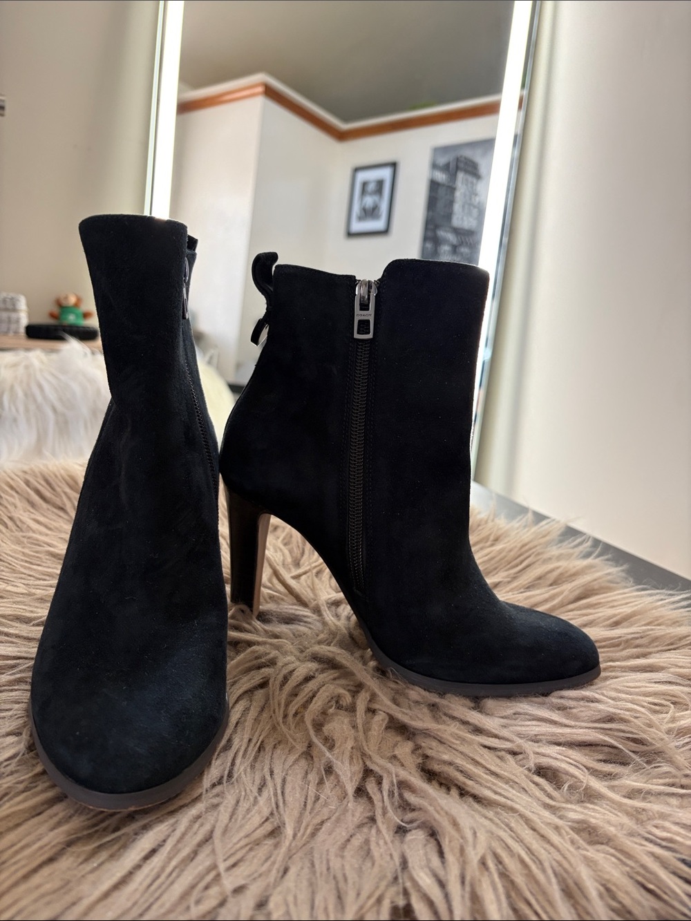 Coach Women's Black Suede Zip Ankle Boots
